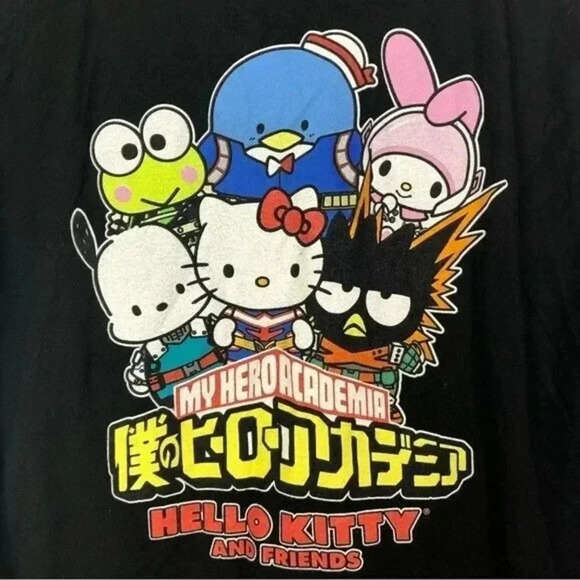 Hello Kitty X My Hero Academia Mashup Black Graphic Short Sleeve T-Shirt M - Picture 3 of 3
